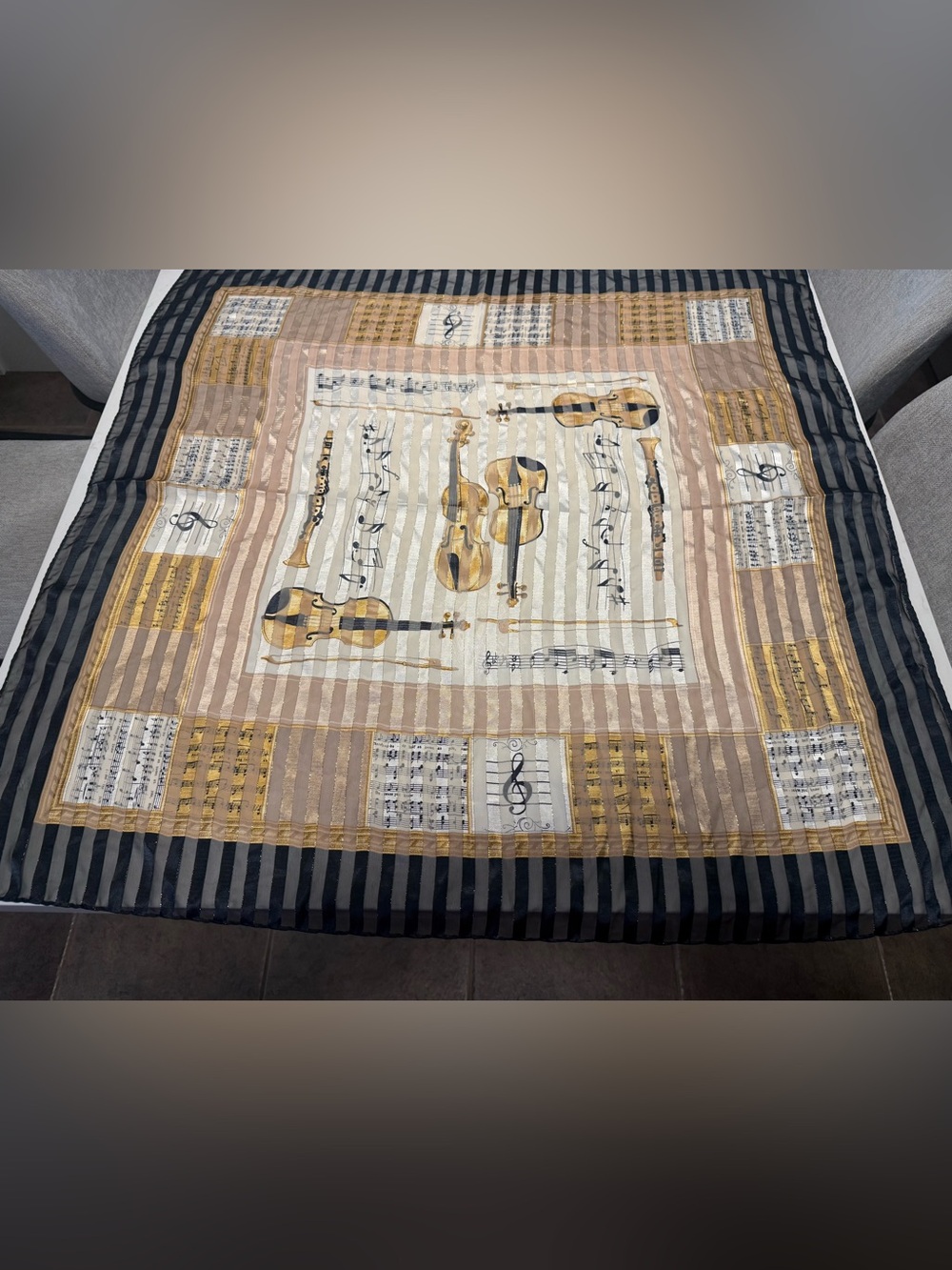 Vintage scarf  Musical Instruments with a shimmer